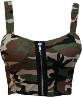   Bra Camouflage Strappy Zip Ladies Crop Bralet Sleeveless Top 8  14