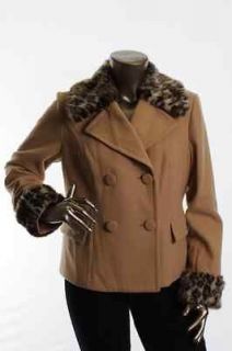   Nostalgia Tan Double Breasted Faux Fur Collar/Cuffs Short Pea Coat L