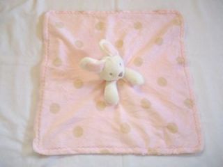 BLANKETS & BEYOND Pink w/ Brown Tan Polka Dots Bunny Security Blanket 
