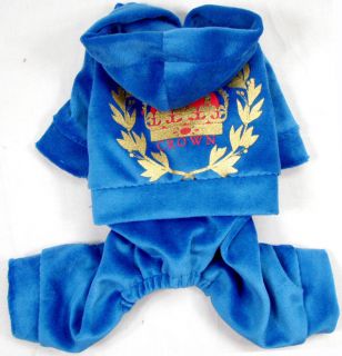 Blue Crown Print Velvet Overall (1pc) Sport Cute costume dog clothes 