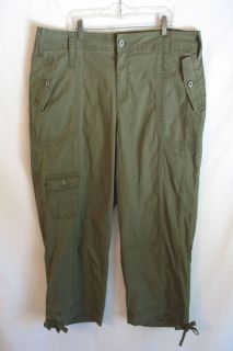   Olive Cotton Stretch Cropped Capri Cargo Parachute Pants 22 New tags