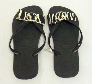 FLIP FLOPS BY SUGAR TOES SIZES 9 & 5 BLACK WITH ZEBRA RIBBON NEW 