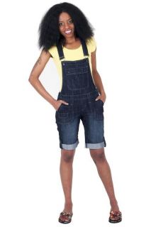 Womens Knee Length Bib Overalls   Ladies Stonewash Blue Denim Short