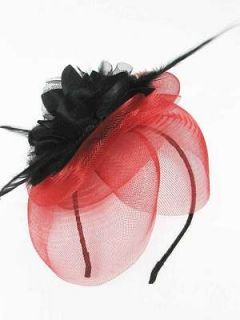 Red Fascinator Headband Mesh Petals party wedding new w Black Detials
