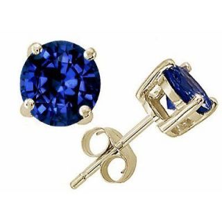   00 CARAT 14K SOLID YELLOW GOLD ROUND SHAPE BLUE SAPPHIRE STUD EARRINGS