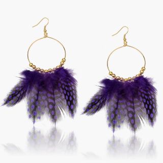 Charm Big DIA Gold Plated Hoop Genuine Feather Dotted Dangle Earrings 