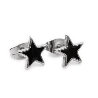 Black Star Stainless Steel Mens Studs Hoops Earrings E176