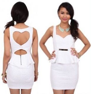 WHITE LOVE HEART CUT OUT BACKLESS BACK PEPLUM DRESS WITH GOLD BAR 