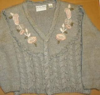 Vtg Irish Hand Knit cable Sweater sz L EMERALD ISLE embroidered sea 
