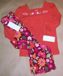 gymboree butterfly girl orange square neck tee w knit pant