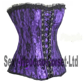   Womens New Purple Corset Top Lace Bustiers Sets Lingerie + G String