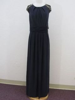 Cachet Fog Gray Long Maxi Dress w/ Beads and Rhinestones Sz 14 L Large 