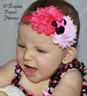 MINNIE MOUSE HEADBAND SHABBY FLOWER BABY PINK HOT PINK PHOTO PROP FREE 