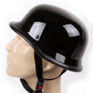 Low Profile Novelty German Chopper Biker Helmet Skull Cap Gloss Black 