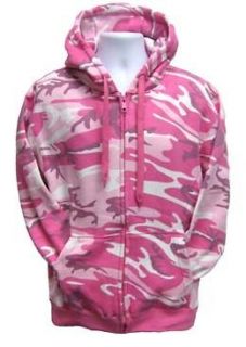 NEW Womens Pink Camo Camouflage Full Zip Hunting Hoodie Sweatshirt 