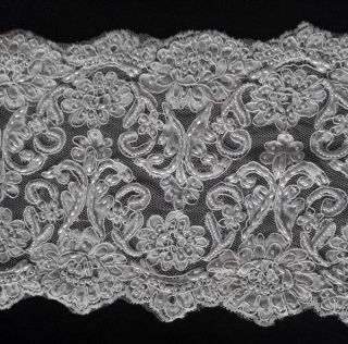 WHITE BEADED CORDED BRIDAL LACE TRIMMING 6 WIDE BY THE YARD