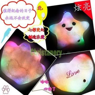 Romantic LED Light Up Colorful Pillow bears paw love heart Star 