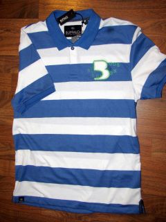 Buffalo David Bitton, Mens Polo Shirt, XL, Blue Stripe. New w Tags 
