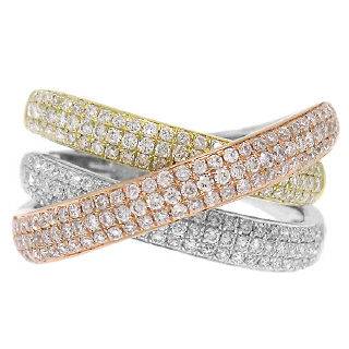   14K Tri Color Gold Fancy Pave Diamond Rolling Wedding Ring Band