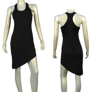 WOMEN SIDE HIGH LOW MAXI TANK TOP DRESS WITH RACER BACK BLACK X SMALL