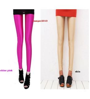 Womens Fluorescent Stretchy Neon Leggings Shiny Metallic Tight Pants