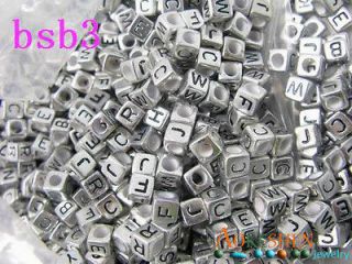   30G 6mm Assorted Silver Cube Alphabet Letter Charms Spacer Beads BSB3