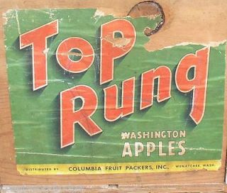 1950s Label Wooden Crate Box Top Rung Wahington Apples Columbia Fruit 
