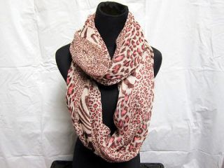  NEW Floral Leopard Print Infinity Scarf Pink/Beige