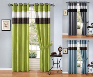   Luxury Faux Silk Window Curtain Panel Set with White Sheer Lining