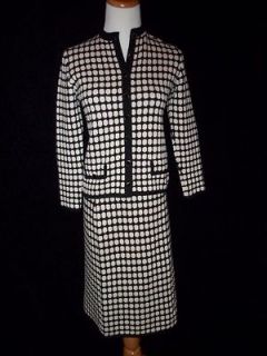   Johns Knit Suit Black & White Houndstooth Skirt Jacket Womens Suit