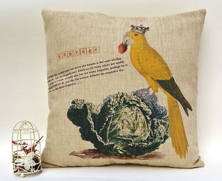 Cotton linen yellow parrot bird decorative throw pillow case/cushion 
