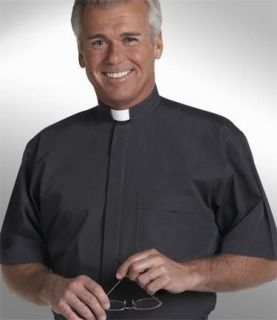 Mens Short Sleeves Clergy Robe Preacher Tab Collar Shirt