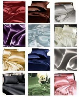 NEW SOFT SILK~Y SATIN BED SHEETS+PILLOWCASES SET Twin Full King Queen 