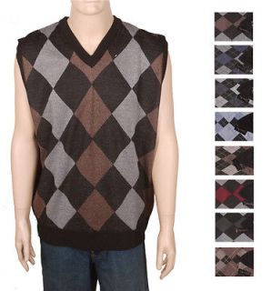 Mens Argyle Vneck Knit Sleeveless Sweater Vest,NWT,Black,Brown,Blue 