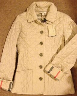 NWT 2012 Burberry Brit Diamond Quilted Stand Collar Jacket Coat size 