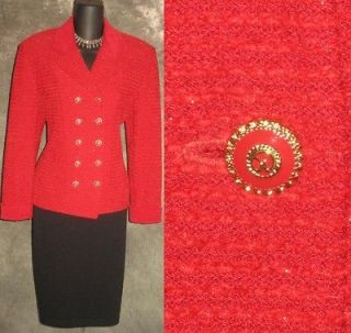 St John Collection red shimmer knit suit jacket blazer size 8 10