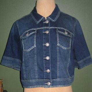 LANE BRYANT Heavy Stitch Denim Short Sleeve Cropped Jean Jacket 