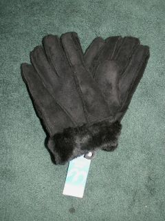 NWT MENS SUEDE GLOVES BLACK FAUX FUR LINED