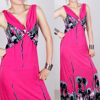 Sexy Ladies V neck with knot Long Maxi Dress E82 Pink New US6 8 Size 
