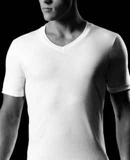 NWOT  Alfani Mens V Neck Tee Shirt White 100% Combed Cotton 