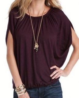 NWT Ann Taylor Loft Back Zip Notched Sleeve Wedge Tee deep cabernet