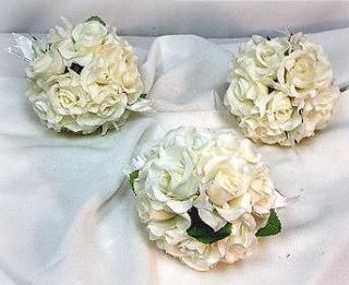 12 ROSE FLOWER BALLS IVORY CREAM Pew Bow Wedding Silk Flower Girl 
