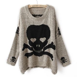 ladies asymmetric skull batwing knit pullover jumper loose sweater 