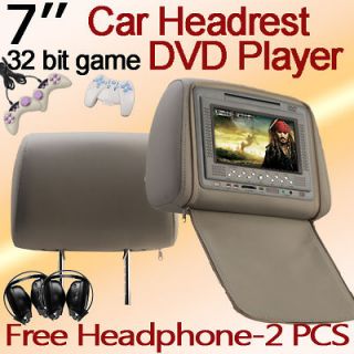 Motorized Car DVD Player Gray 2x7 Headrest  Monitor IR 32 bit Game