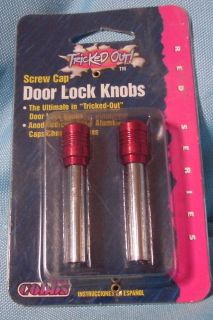   OUT RED Door Lock Knobs Anodized / Crome Car Auto NIP Aftermarket