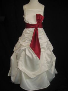 APPLE RED SATIN PICK UP FLOWER GIRL JR BRIDESMAID DRESS 2T 3T 4T 5 6 7 