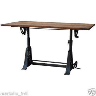 Reclaimed Iron & Elm Drafting Table Adjustable Antique Design New Free 