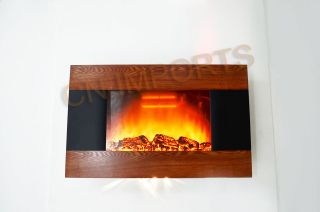 36 Wall Mounted Wood Trim Panel Electric Fireplace Heater With Logs 