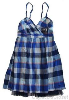 Abercrombie & Fitch Womens Dress KALI Mini Sundress Navy Blue Plaid M 