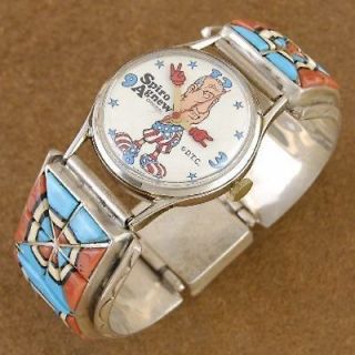 Vintage Sterling & Turquoise Spiro Agnew Watch Bracelet